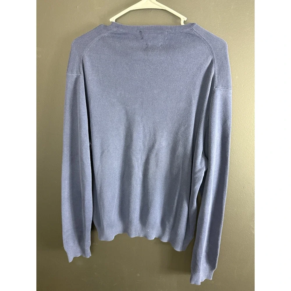 Polo Ralph Lauren Sweater Mens Size L Navy Blue Pima Cotton V‎ Neck Long Sleeve